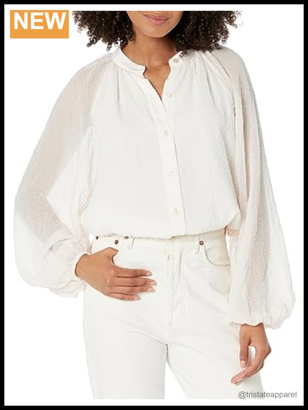 Trina Turk Women's Relaxed Fit Button Up Blouse with Long Balloon Sleeves in